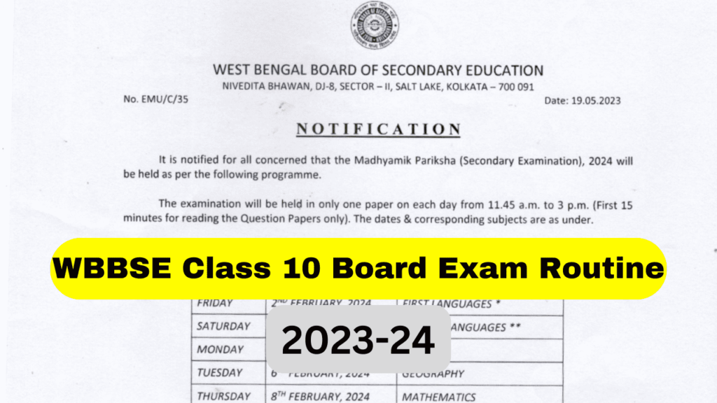 WBBSE Class 10 Board Exam Routine 2023-24