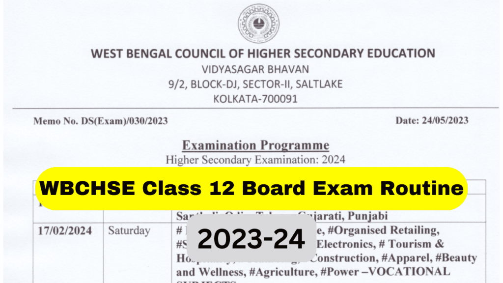 WBCHSE Class 12 Board Exam Routine 2023-24