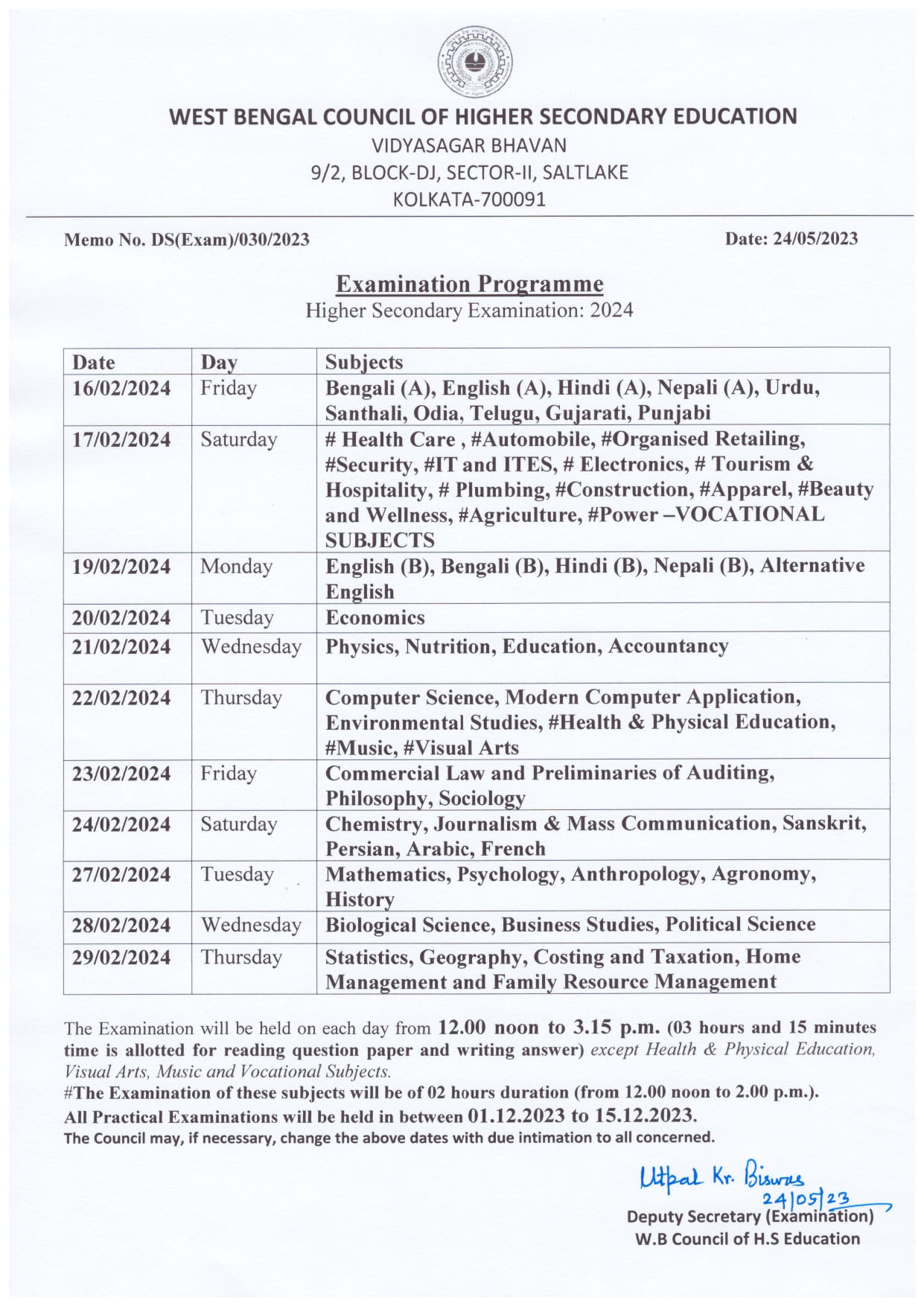 WBCHSE HS Exam Routine 2024 Released: Download PDF Now! - Kaam G